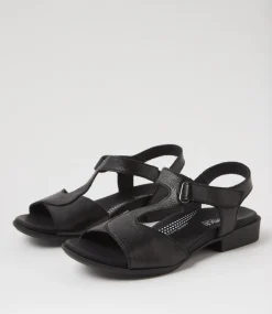 Women SUPERSOFT Comfort|Flats-Coras Black Leather Sandals