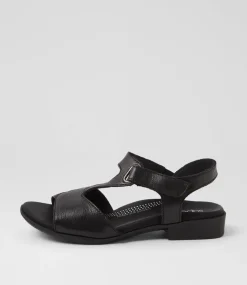 Women SUPERSOFT Comfort|Flats-Coras Black Leather Sandals