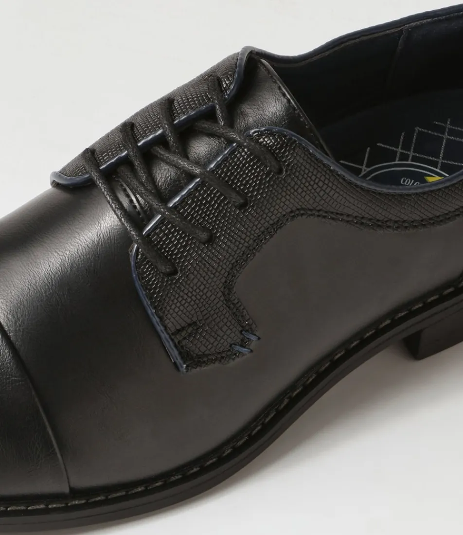 C88 by COLORADO Dress Shoes-Cory Black Smooth Lace Up Flats