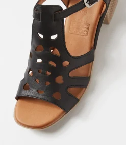 Women DIANA FERRARI Wedges|Heels-Costyle Black Leather Sandals