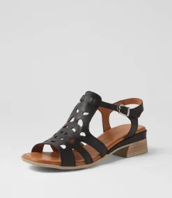 Women DIANA FERRARI Wedges|Heels-Costyle Black Leather Sandals