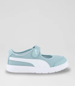 PUMA Sport School Shoes-Courtflex Lina Junior Green White Sneakers