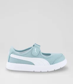 PUMA Sport School Shoes-Courtflex Lina Toddler Green White Sneakers