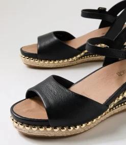 Women SUPERSOFT Comfort|Wedges-Cousin Black Jewelled Rope Leather Sandals