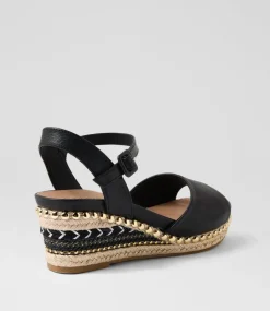 Women SUPERSOFT Comfort|Wedges-Cousin Black Jewelled Rope Leather Sandals