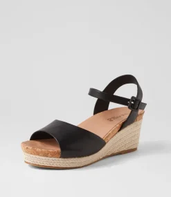 Women SUPERSOFT Comfort|Espadrilles-Cousin Black Leather Sandals
