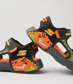 SKECHERS Sport School Shoes-Creature Splash Jnr Black Orange Sneakers