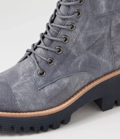Women TOP END Boots-Dailay Washed Denim Leather Lace Up Boots