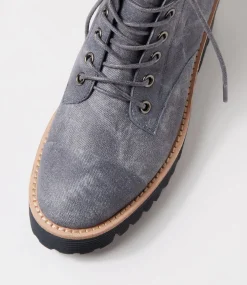 Women TOP END Boots-Dailay Washed Denim Leather Lace Up Boots