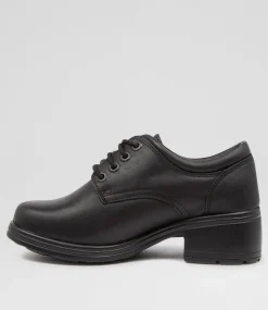 ROC Senior School Shoes-Dakota Senior Black Leather Shoes