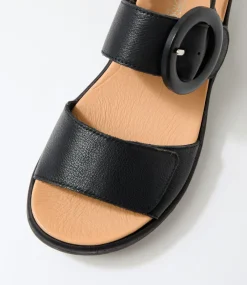 Women SUPERSOFT Comfort|Flats-Dakotas Black Leather Sandals
