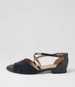 Women DIANA FERRARI Flats-Dalba Navy Patent Suede Flat Shoes
