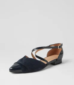 Women DIANA FERRARI Flats-Dalba Navy Patent Suede Flat Shoes