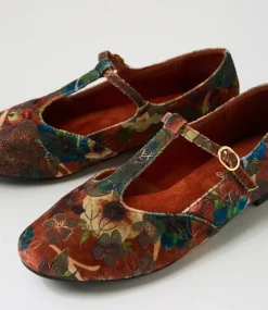 Women I LOVE BILLY Flats-Daliee Rust Ornate Velvet Flat Shoes