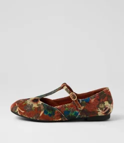 Women I LOVE BILLY Flats-Daliee Rust Ornate Velvet Flat Shoes