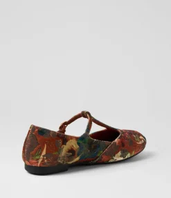 Women I LOVE BILLY Flats-Daliee Rust Ornate Velvet Flat Shoes