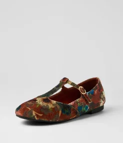 Women I LOVE BILLY Flats-Daliee Rust Ornate Velvet Flat Shoes