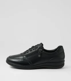 Women SUPERSOFT Flats-Danai Black Leather Lace Up Flats