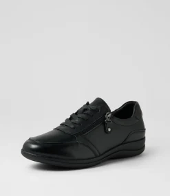 Women SUPERSOFT Flats-Danai Black Leather Lace Up Flats