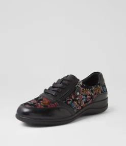 Women SUPERSOFT Comfort|Flats-Danai Black Red Floral Leather Suede Lace Up Flats