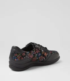 Women SUPERSOFT Comfort|Flats-Danai Black Red Floral Leather Suede Lace Up Flats