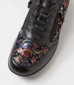 Women SUPERSOFT Comfort|Flats-Danai Black Red Floral Leather Suede Lace Up Flats