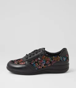 Women SUPERSOFT Comfort|Flats-Danai Black Red Floral Leather Suede Lace Up Flats