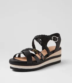 Women SUPERSOFT Comfort|Heels-Daphnie Black Leather Sandals