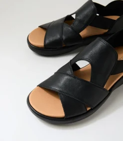 Women SUPERSOFT Comfort|Flats-Dariot Black Leather Sandals