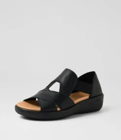 Women SUPERSOFT Comfort|Flats-Dariot Black Leather Sandals