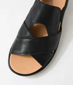 Women SUPERSOFT Comfort|Flats-Dariot Black Leather Sandals