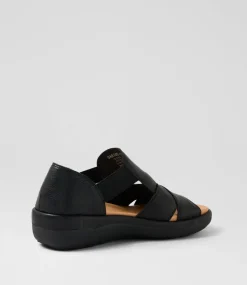 Women SUPERSOFT Comfort|Flats-Dariot Black Leather Sandals