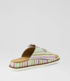 Women I LOVE BILLY Flats|Sandals-Darto Bright Zigzag Fabric Sandals