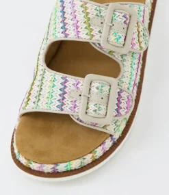 Women I LOVE BILLY Flats|Sandals-Darto Bright Zigzag Fabric Sandals