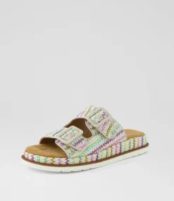 Women I LOVE BILLY Flats|Sandals-Darto Bright Zigzag Fabric Sandals