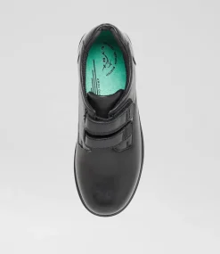 LYNX Junior School Shoes-Dash Junior Black Leather Adjustable Shoes