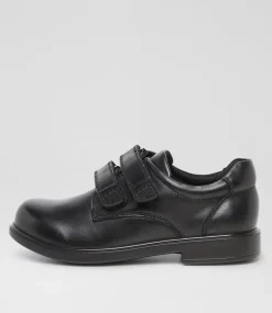 LYNX Junior School Shoes-Dash Junior Black Leather Adjustable Shoes