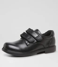 LYNX Junior School Shoes-Dash Junior Black Leather Adjustable Shoes