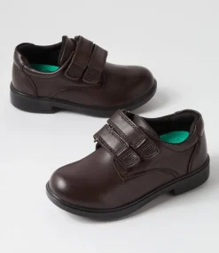 LYNX Junior School Shoes-Dash Junior Brown Leather Adjustable Shoes