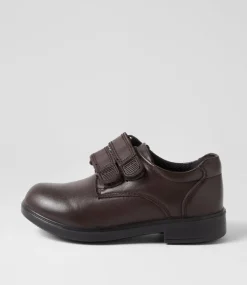 LYNX Junior School Shoes-Dash Junior Brown Leather Adjustable Shoes