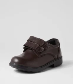 LYNX Junior School Shoes-Dash Junior Brown Leather Adjustable Shoes