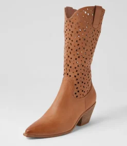 Women TOP END Boots-Dassle Dark Tan Leather Knee High Boots