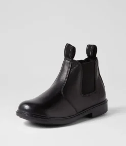 LYNX Junior School Shoes-Dax Black Leather Ankle Boots