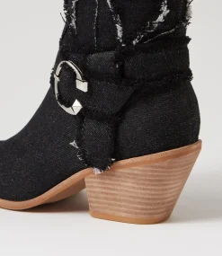 Women TOP END Boots-Daya Black Denim Fabric Knee High Boots