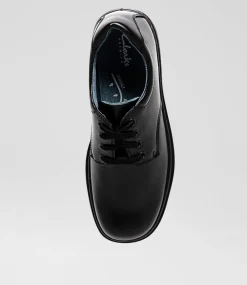 CLARKS Senior School Shoes-Daytona Senior E Black Leather Lace Up Shoes