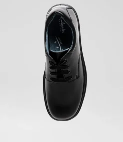 CLARKS Senior School Shoes-Daytona Senior F Black Leather Lace Up Shoes