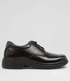 CLARKS Junior School Shoes-Daytona Youth E Black Leather Shoes