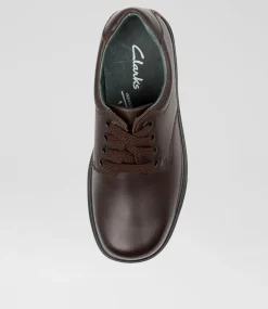 CLARKS Junior School Shoes-Daytona Youth E Brown Leather Shoes