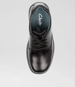 CLARKS Junior School Shoes-Daytona Youth F Black Leather Shoes