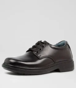 CLARKS Junior School Shoes-Daytona Youth F Black Leather Shoes